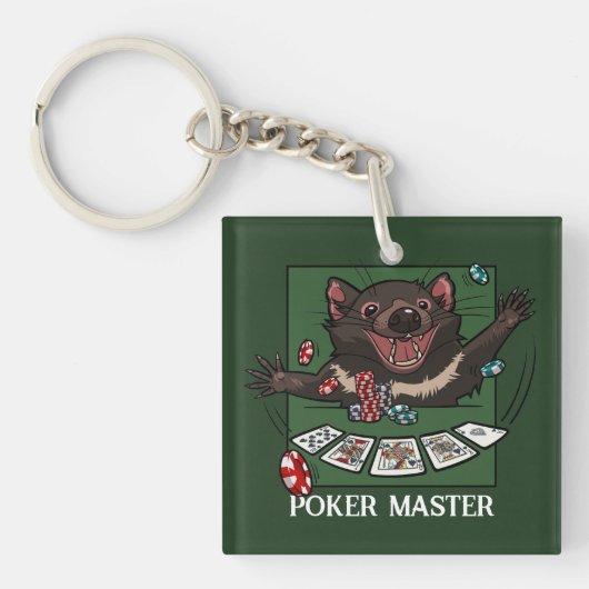 Quirky Tasmanian Devil Character Poker Cartoon キーホルダー (正面)