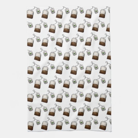 Quirky Tea Bag Pattern on White キッチンタオル (縦)