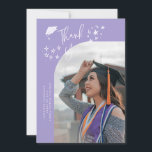 Quirky Thank You Stars Lilac Graduate Photo 案内状<br><div class="desc">Quirky and whimsical graduation announcement photo card featuring a curved photo on the front and 1 on the back. The text says "Thank You" with hand drawn stars and a graduation cap. Add the graduate's name,  information,  and message to personalize this card. Lilac background.</div>