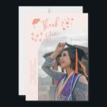 Quirky Thank You Stars Peach Graduate Photo 案内状<br><div class="desc">Quirky and whimsical graduation announcement photo card featuring a curved photo on the front and 1 on the back. The text says "Thank You" with hand drawn stars and a graduation cap. Add the graduate's name,  information,  and message to personalize this card. Peach background.</div>
