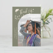 Quirky Thank You Stars Sage Green Graduate Photo 案内状 (スタンド正面)