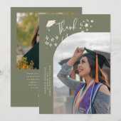 Quirky Thank You Stars Sage Green Graduate Photo 案内状 (正面/裏面)