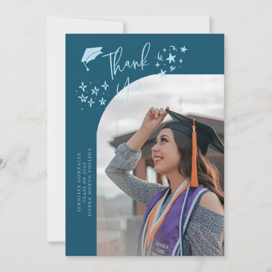 Quirky Thank You Stars Teal Graduate Photo 案内状 (正面)