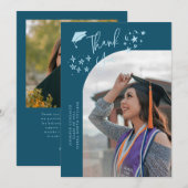 Quirky Thank You Stars Teal Graduate Photo 案内状 (正面/裏面)