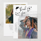 Quirky Thank You Stars White Graduate Photo 案内状 (正面/裏面)