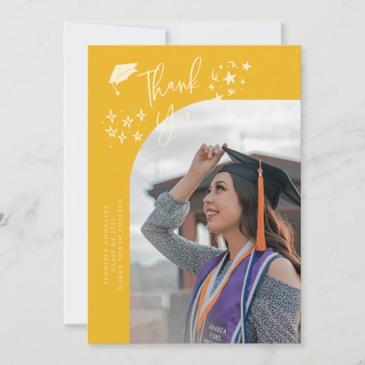 Quirky Thank You Stars Yellow Graduate Photo 案内状 (正面)