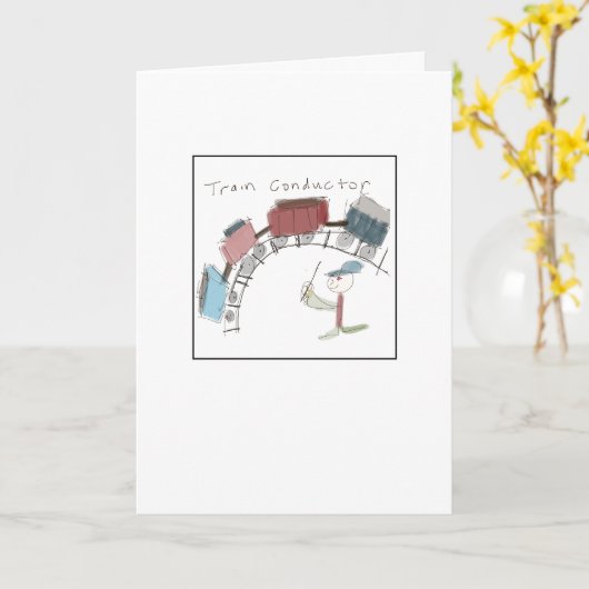 Quirky Train Conductor Illustrated カード (黄色い花)