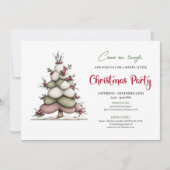 Quirky tree red green holiday party printable card 招待状 (正面)