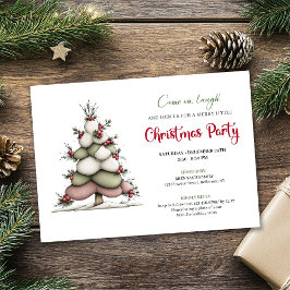 Quirky tree red green holiday party printable card 招待状