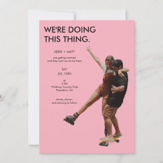 Quirky Unique Modern Minimalist Pink Photo Wedding 招待状