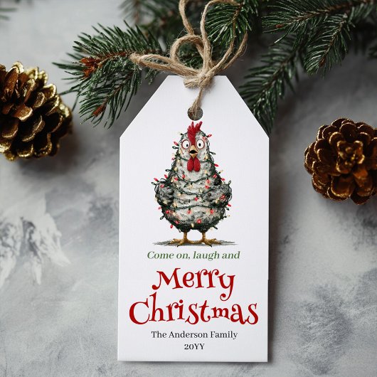 Quirky Watercolor Chickens Christmas Labels ギフトタグ
