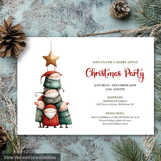 Quirky watercolor Christmas party invitation card 招待状