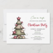 Quirky Watercolor Christmas Tree Festive Invite 招待状 (正面)