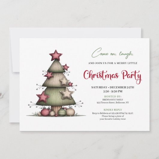 Quirky Watercolor Christmas Tree Festive Invite 招待状 (正面)