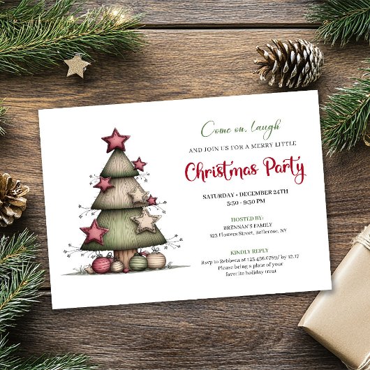 Quirky Watercolor Christmas Tree Festive Invite 招待状