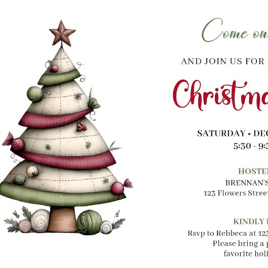 Quirky Watercolor Christmas Tree Festive Invite 招待状