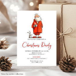 Quirky Watercolor Santa Claus Holiday Party Invite 招待状