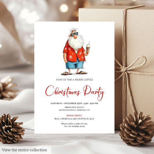 Quirky Watercolor Santa Funny Christmas Invitation 招待状