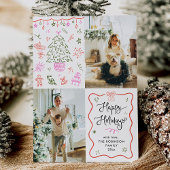 Quirky Wavy Frame Hand Drawn Happy Holidays Photo シーズンカード