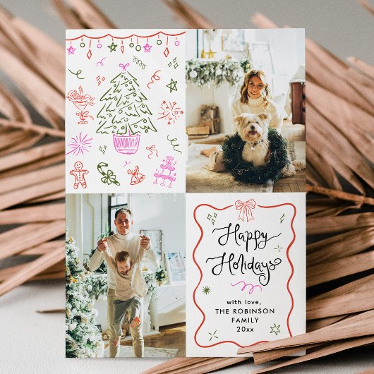 Quirky Wavy Frame Hand Drawn Happy Holidays Photo シーズンカード