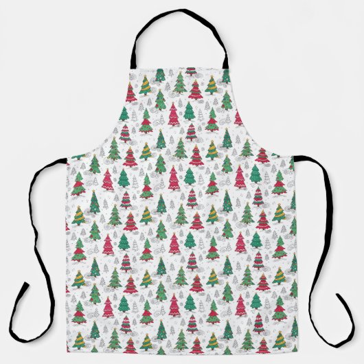 Quirky Whimsical Decorated Christmas Trees Doodles エプロン (正面)