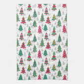 Quirky Whimsical Decorated Christmas Trees Doodles キッチンタオル (縦)