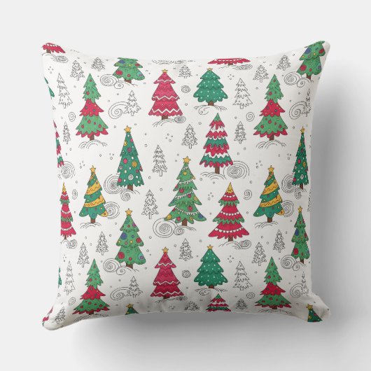 Quirky Whimsical Decorated Christmas Trees Doodles クッション (裏面)