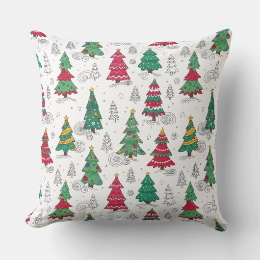 Quirky Whimsical Decorated Christmas Trees Doodles クッション (正面)