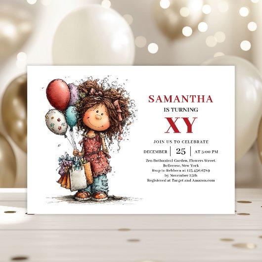 Quirky Whimsical Girl Birthday Funky invitation 招待状