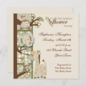 Quited猿のベビーシャワーの招待状 招待状 (正面/裏面)