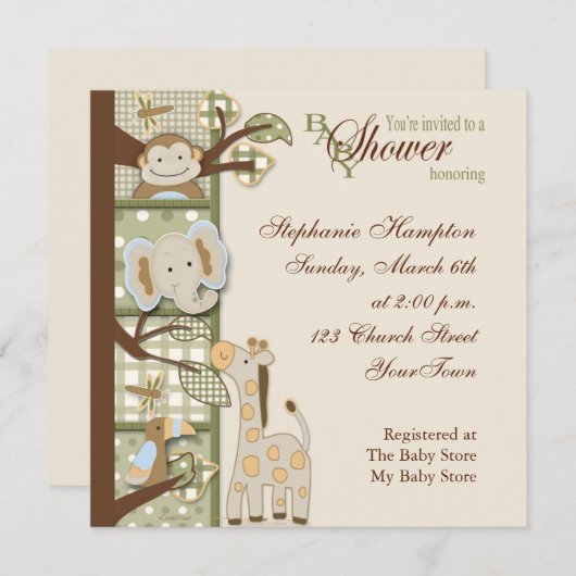 Quited猿のベビーシャワーの招待状 招待状 (正面/裏面)