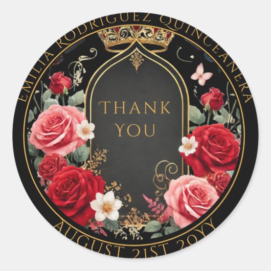 Quniceaneraの好意バッグブラック金ゴールドフローラレッドローズ ラウンドシール (正面)
