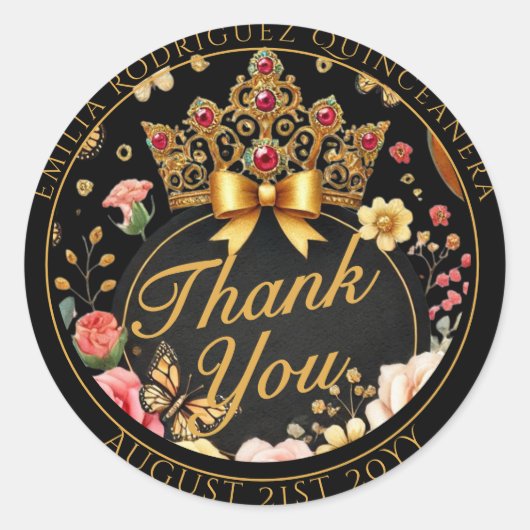 Quniceanera好意ギフト赤いバラTiaraありがとう ラウンドシール (正面)