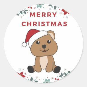 Quokkaクリスマススノーウィンターアニマルクカスクラス ラウンドシール