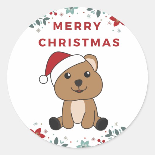 Quokkaクリスマススノーウィンターアニマルクカスクラス ラウンドシール (正面)