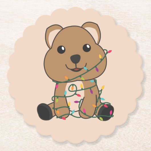 Quokkaクリスマススノーウィンターアニマルズクオカス紙 ペーパーコースター (正面)