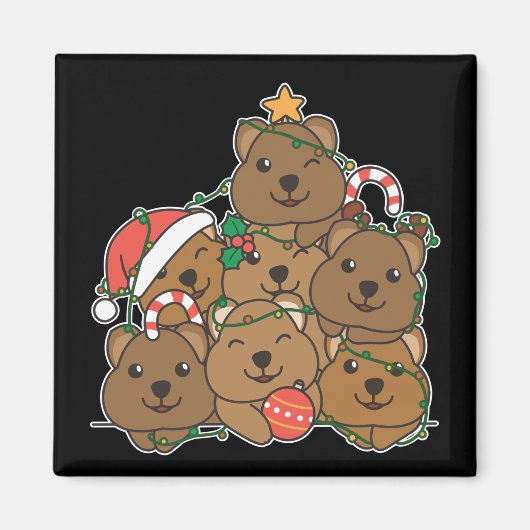 Quokkaクリスマスツリーおもしろい動物クリスマスマグネ マグネット (正面)