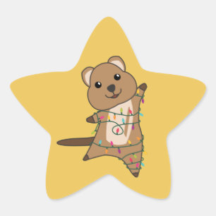 Quokkaクリスマス雪の冬の動物Quokkasスター 星シール