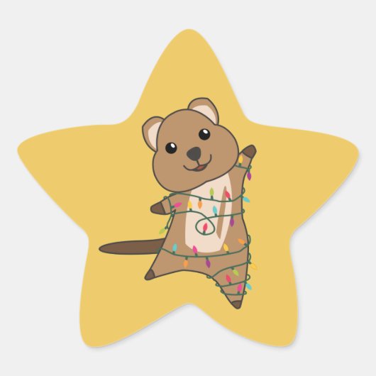 Quokkaクリスマス雪の冬の動物Quokkasスター 星シール (正面)