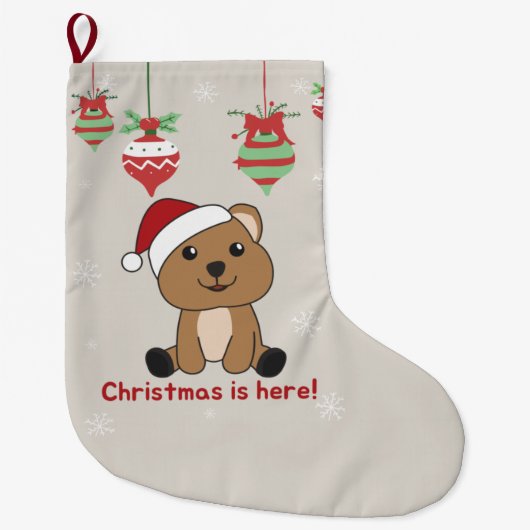 Quokkaクリスマス雪の冬の動物Quokkas大 ラージクリスマスストッキング (正面)