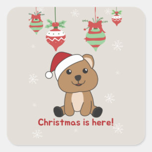 Quokkaクリスマス雪の冬の動物Quokkas Squar スクエアシール