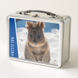 Quokka Cute Animal on the Beach Australia Blue メタルランチボックス