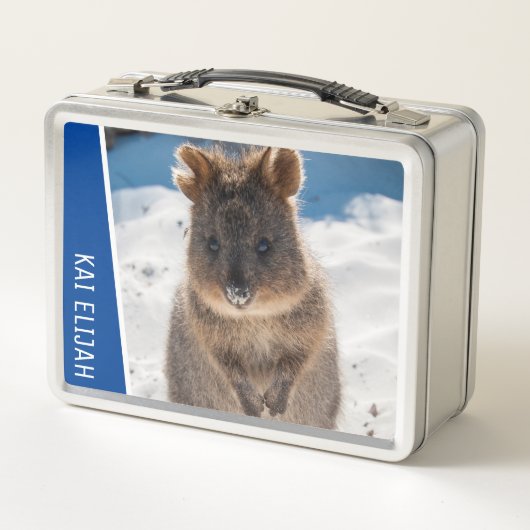 Quokka Cute Animal on the Beach Australia Blue メタルランチボックス (正面)