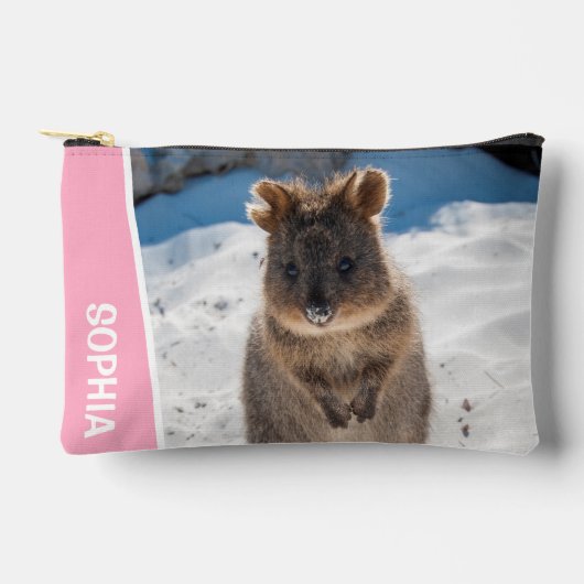 Quokka Cute Animal on the Beach Australia Pink アクセサリーポーチ (正面)