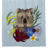 Quokka Happy Australia Floral Blue シャワーカーテン (正面)