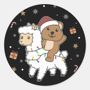 Quokka Llamaクリスマススノーアニマルズクラシック ラウンドシール