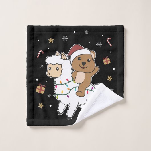 Quokka Llamaクリスマス雪の冬の動物はClを洗う ウォッシュタオル (ウォッシュタオル)