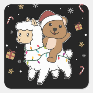 Quokka Llamaクリスマス雪の冬の動物広場 スクエアシール