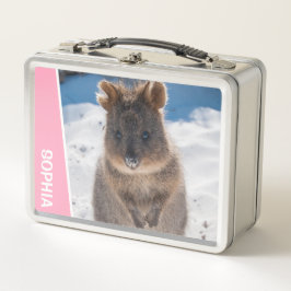 Quokka on the Beach Australia, Pink Accent Girls メタルランチボックス