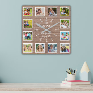 Quote from 12 Grandchildren Wooden Photo Collage  スクエア壁時計